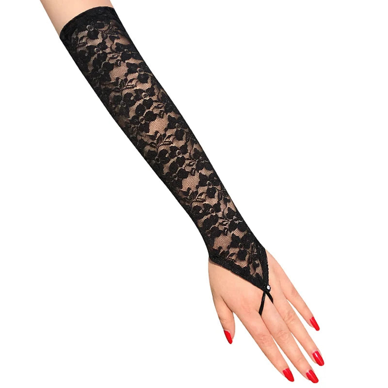 1 Pairs Women Gloves Elbow Length Long Lace Gloves Arm Elbow Gloves Sexy Floral Print Fingerless Lady Mitten Dress Accessories