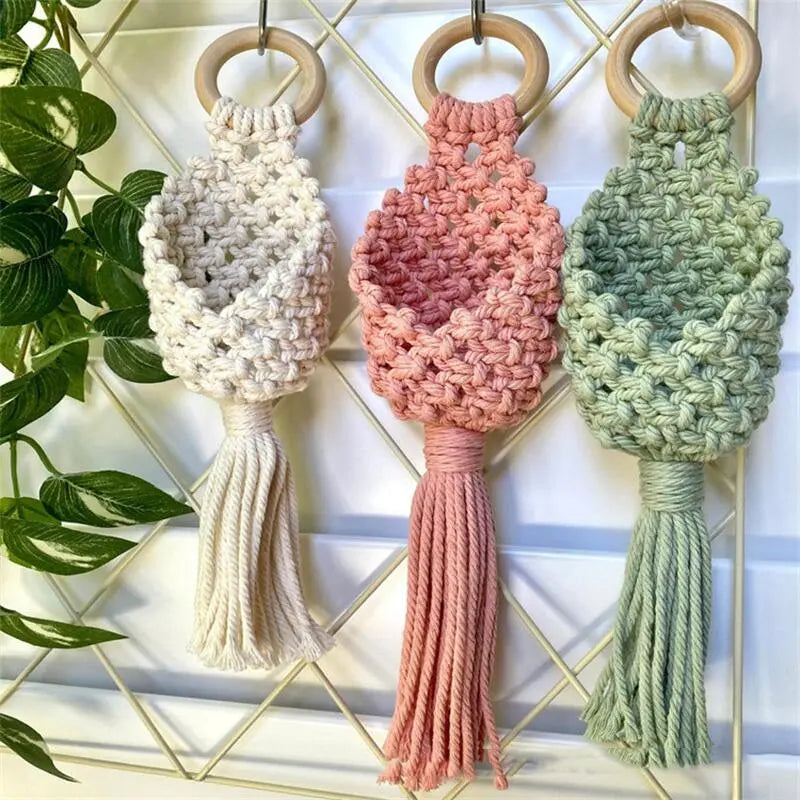 Colourful Macrame Wall Hanging Air Plant Holder Planter Cotton Hand Weaving Flowerpot Net Bag For Home Decor Bedroom Decoration